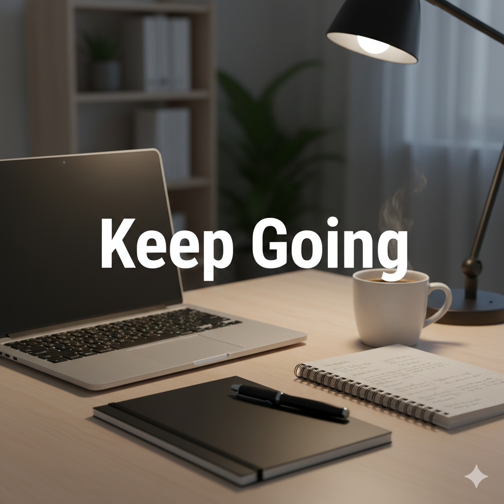 gemini generated image a quiet room, a half closed laptop, soft desk light, pen resting on a notebook.