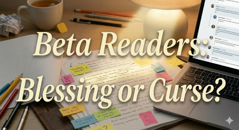 gemini generated image a manuscript on a desk with color coded sticky notes, a laptop displaying comment threads, a pen and a cup of tea nearby under warm lighting.