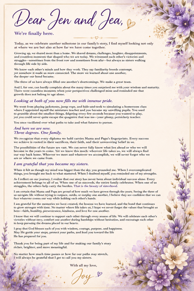 chatgpt image a letter to my sisters three degrees, one family, and a lifetime of sisterhood
