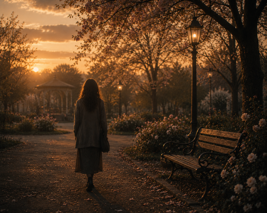 chatgpt image a lone figure walking through a familiar park filled with memories