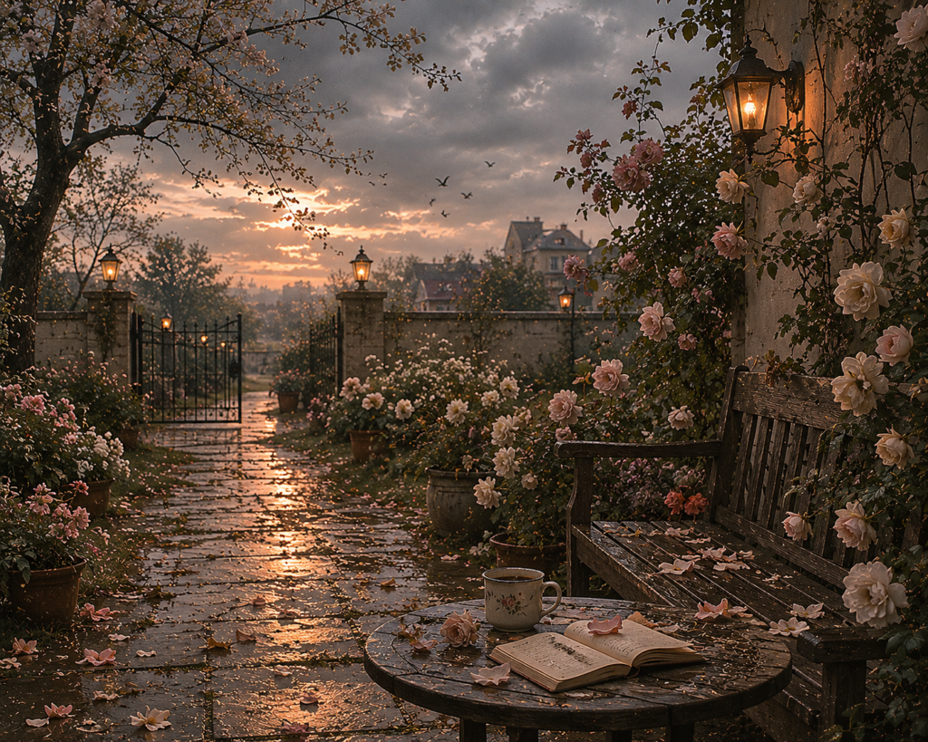 chatgpt image a melancholic garden filled with pale flowers during overcast weather,