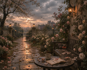 chatgpt image a melancholic garden filled with pale flowers during overcast weather,
