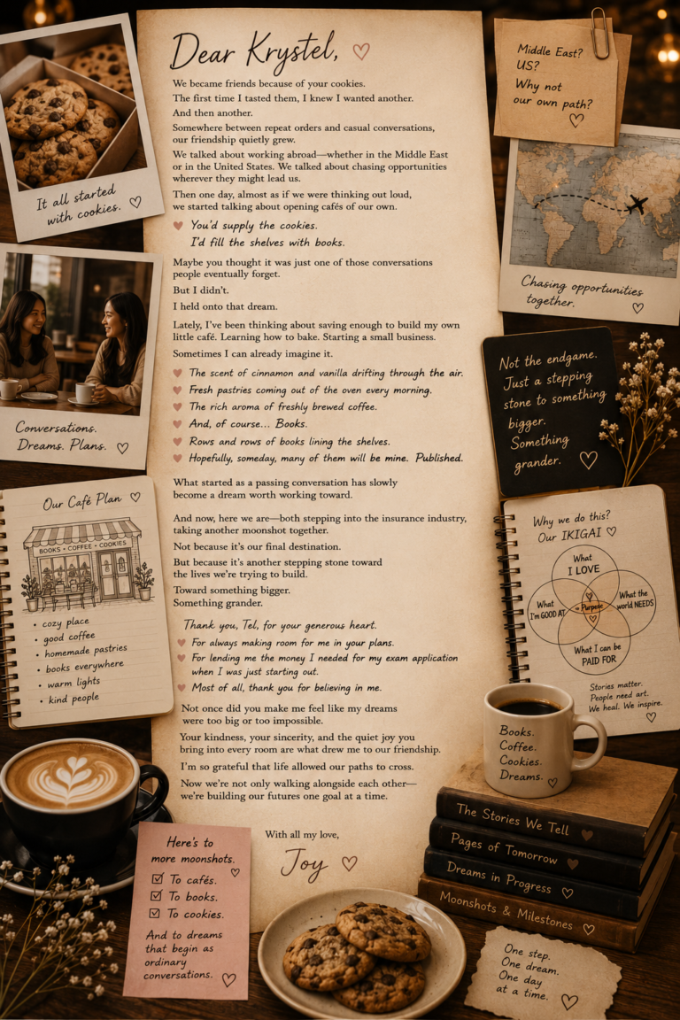 chatgpt a letter to my friend on cookies, cafés, and chasing dreams