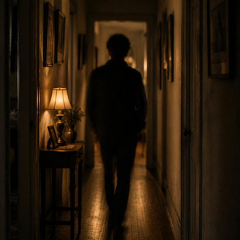 chatgpt image blurred figure walking away down a dim hallway